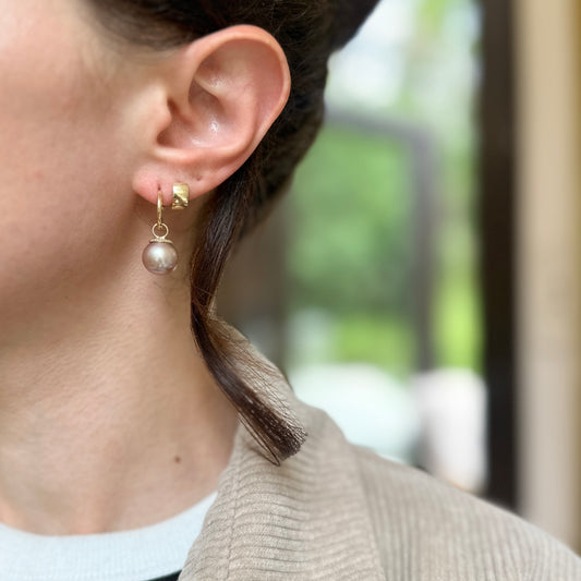 14KT Yellow Gold Round Pink Cultured South Sea Pearl Earring Charms