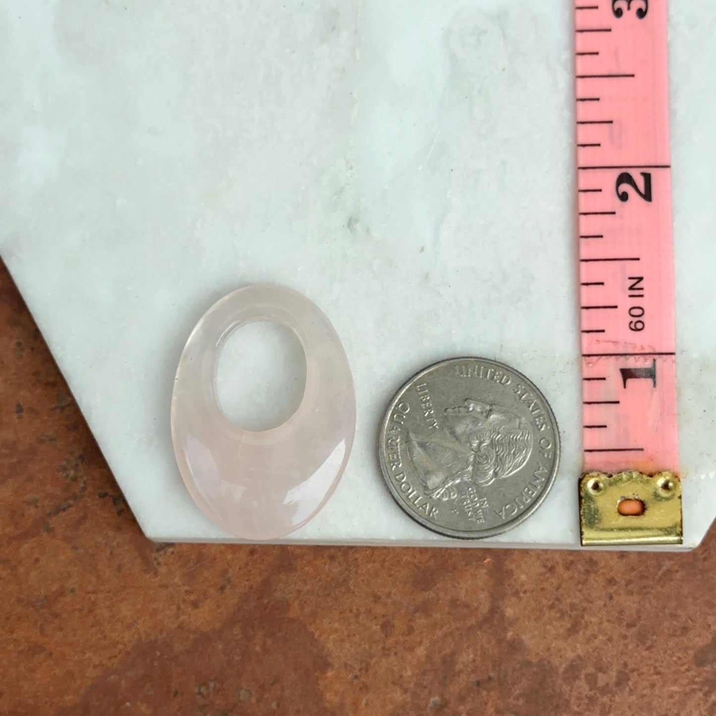 Estate Genuine Rose Pink Quartz Oval Hooplet Earring Charms - LSJ