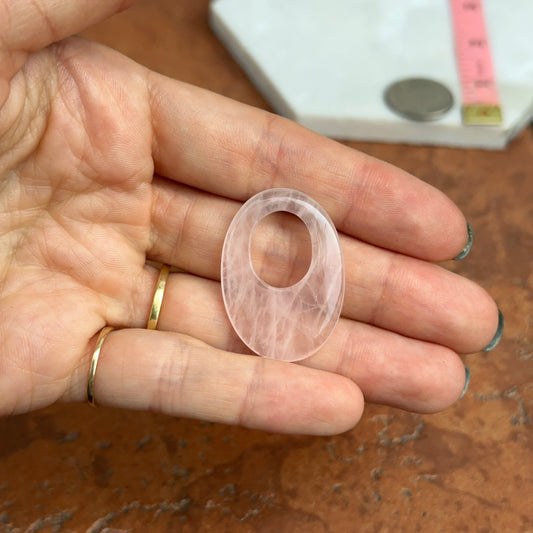 Estate Genuine Rose Pink Quartz Oval Hooplet Earring Charms - LSJ