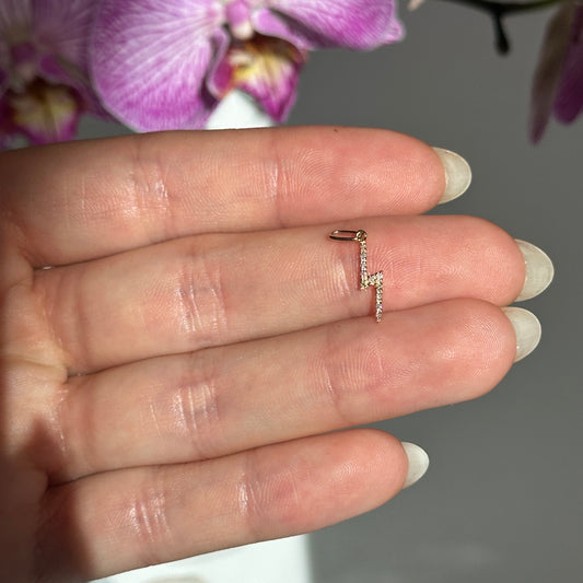 14KT Yellow Gold Pave Diamond Lightening Bolt Pendant Charm