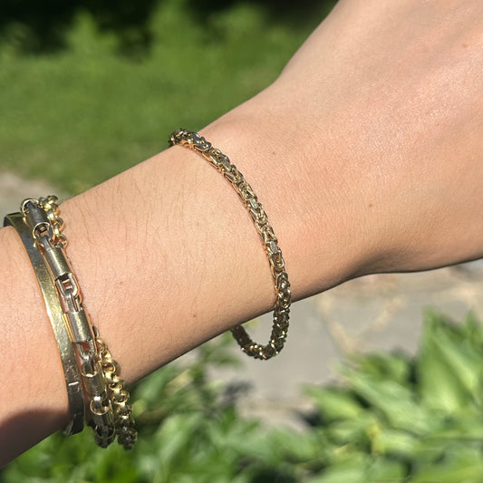 Estate 14KT Yellow Gold Squared Byzantine Weave Link Bracelet