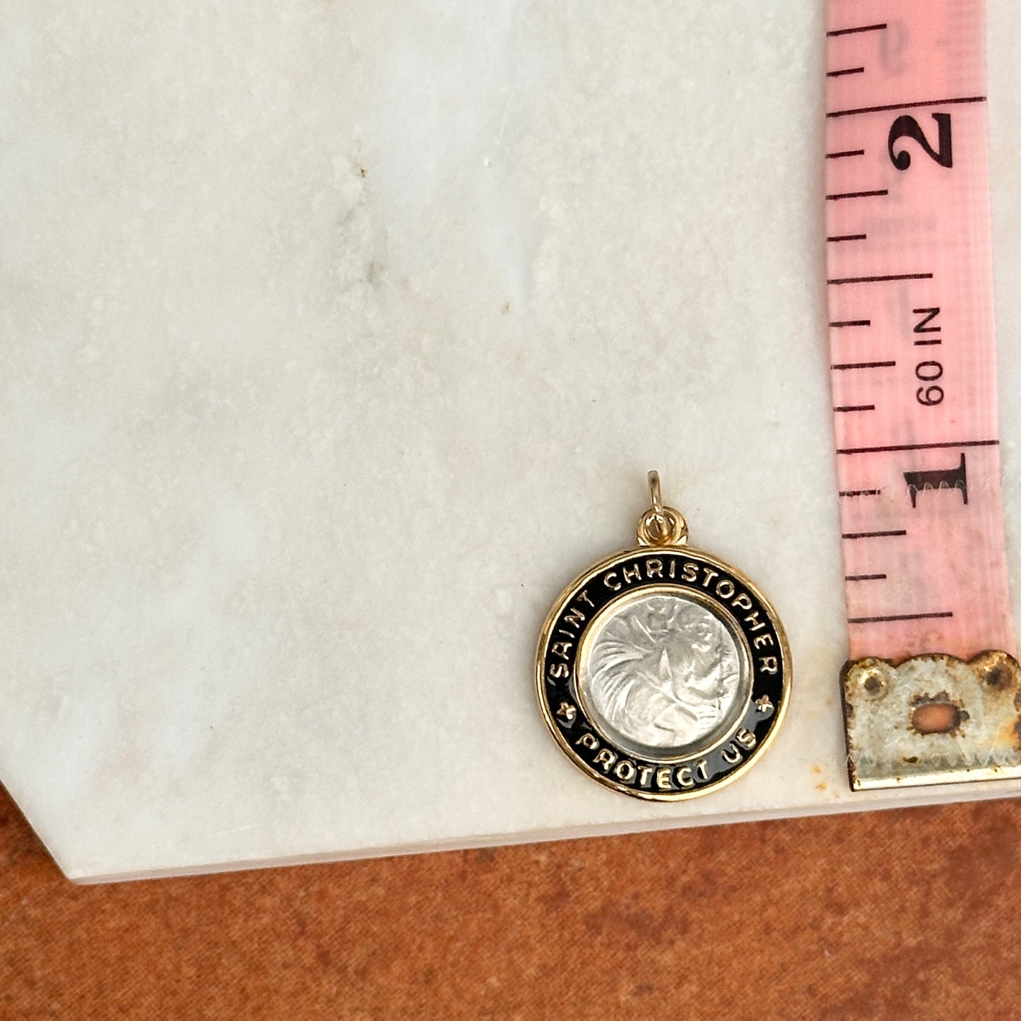 Sterling Silver Platinum + 18K Gold plated Epoxy St. Christopher Charm Pendant - LSJ