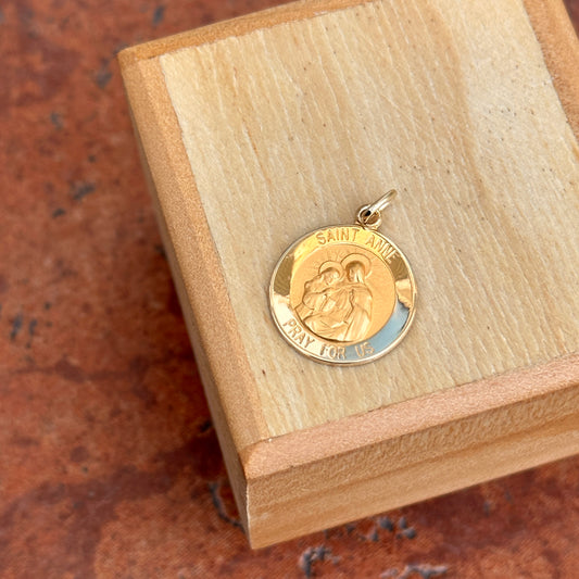14KT Yellow Gold St Anne Round Medal Pendant Charm 15mm