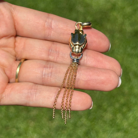 18KT Yellow Gold + White Gold Panther Tiger Cat Tassel Long Pendant