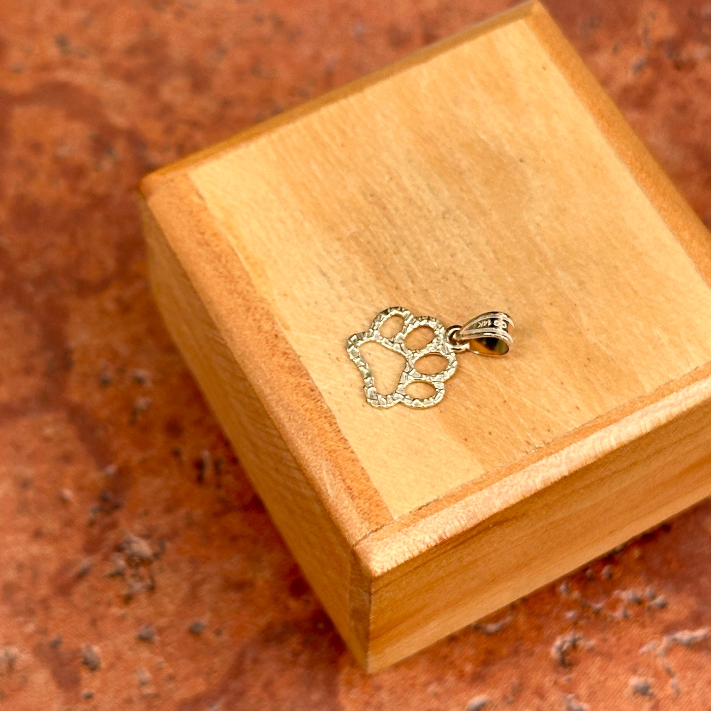 14KT Yellow Gold Outline Dog Paw Print Charm Pendant - LSJ
