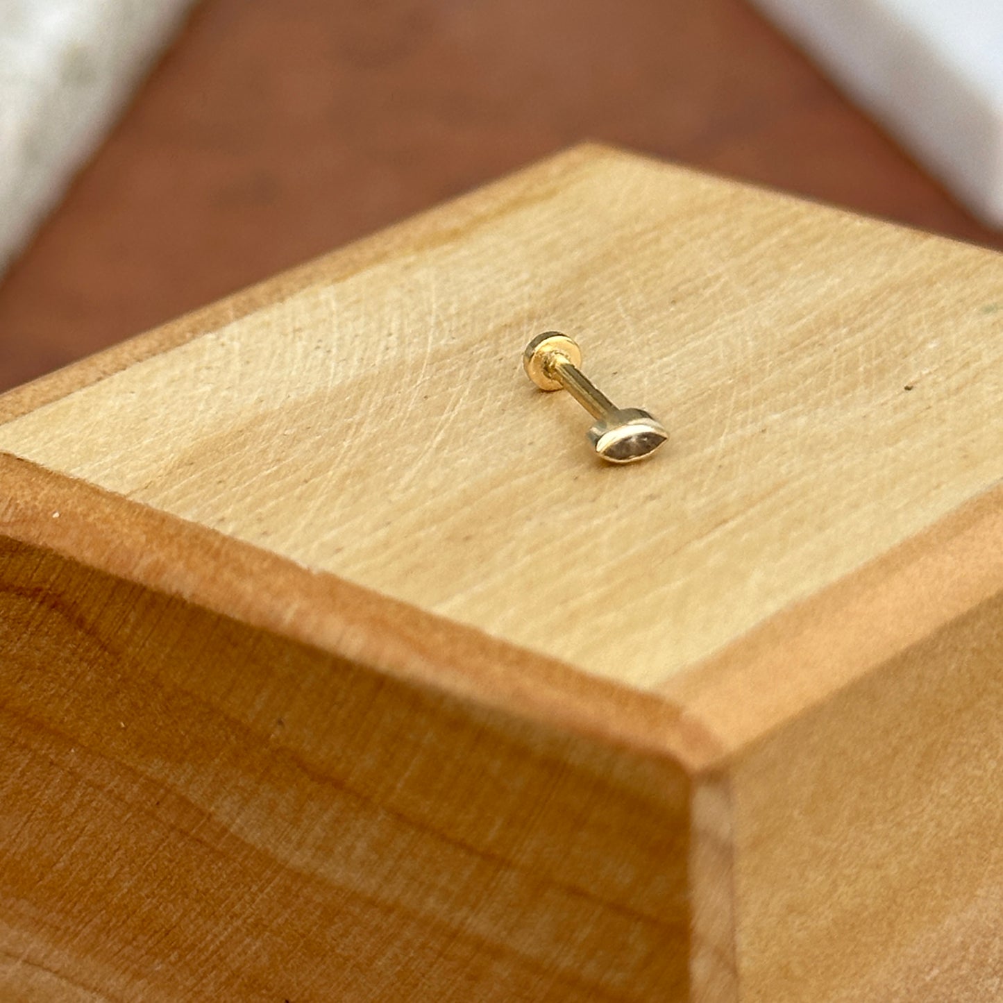 14KT Yellow Gold Bezel Marquise Lab Diamond Stud Tragus Earring