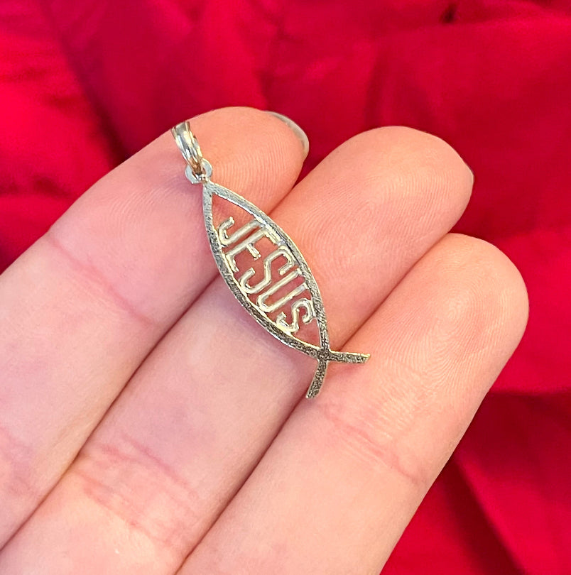 10KT Yellow Gold Ichthus Religious Jesus Fish Vertical Pendant Charm