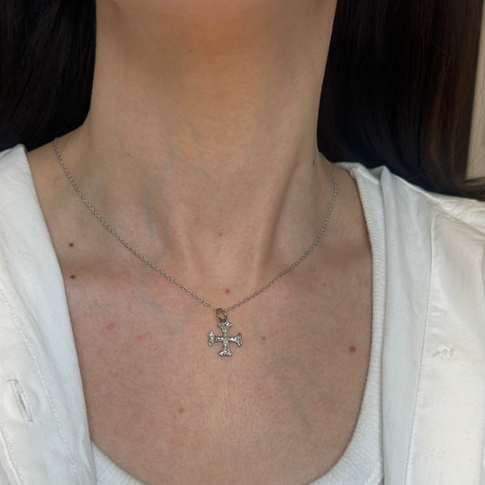 Sterling Silver Pave Diamond Gothic Cross Pendant Charm 13mm Blackened