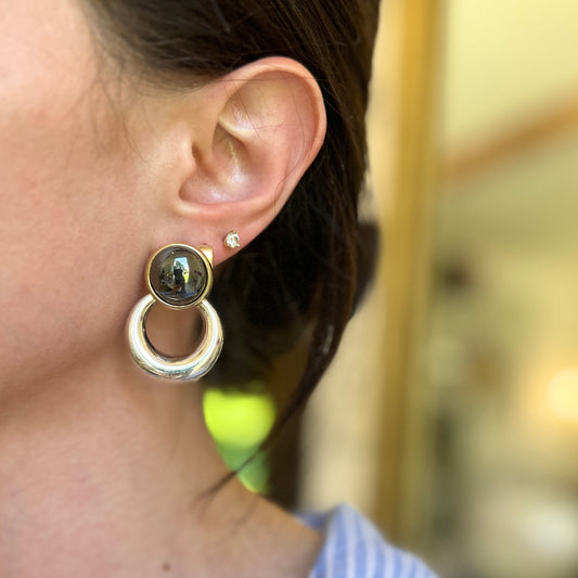 Estate Sterling Silver Thick Round Polished Earring Charms