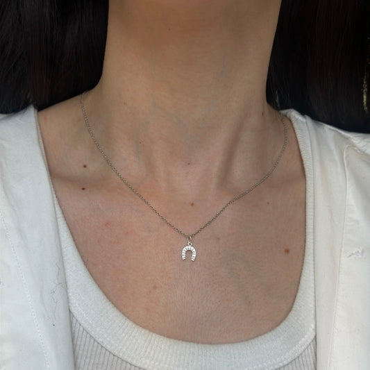 Sterling Silver Polished Horseshoe CZ Pendant Charm Small