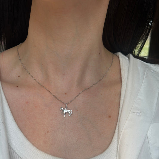 Sterling Silver 3D Horse Polished Textured Pendant Charm