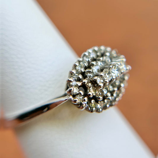 Estate 14KT White Gold Round Diamond Cluster Ring