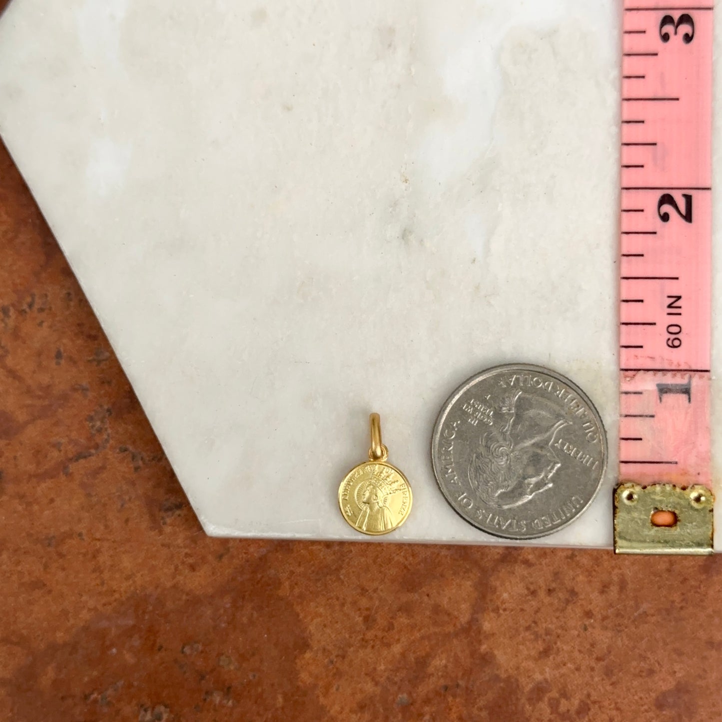 14KT Yellow Gold Virgin Mary SS Annunziata di Firenze Matte Medal Pendant Charm 10mm - LSJ