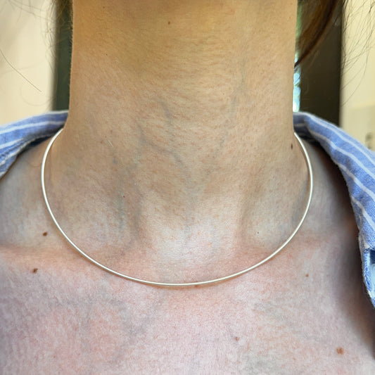 Sterling Silver Neck Wire Coil Stiff Collar Necklace 1.3mm 16”