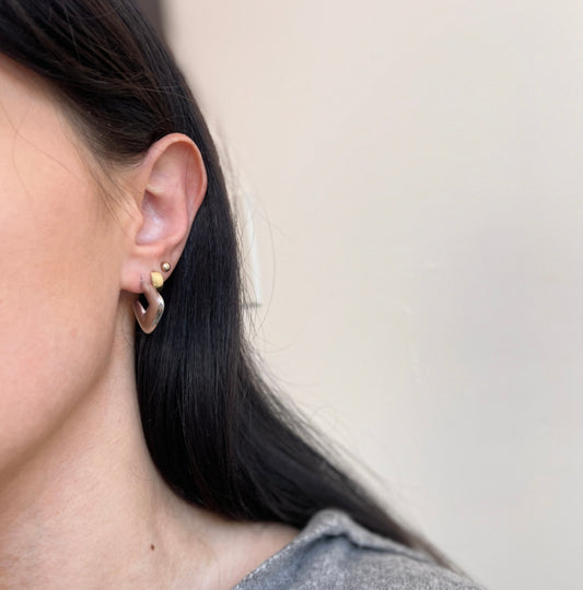 Sterling Silver Puffed Geometric C-Shape Squared Hoop Post Earrings