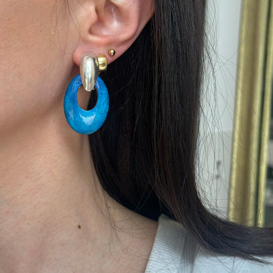 Estate Blue Teal Gemstone Oval Earring Charms