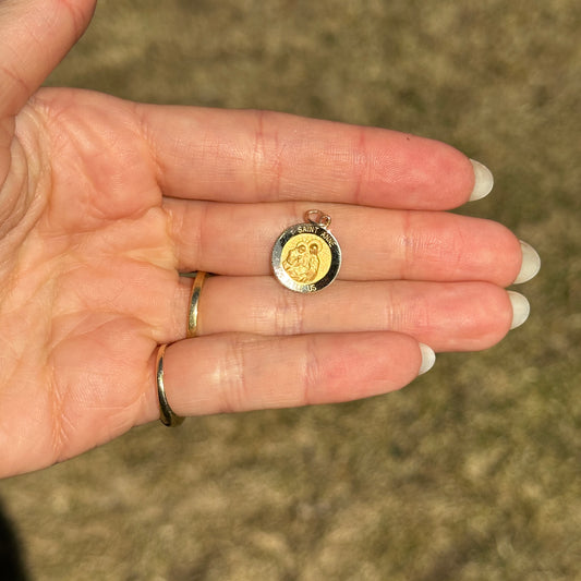 14KT Yellow Gold St Anne Round Medal Pendant Charm 15mm - LSJ