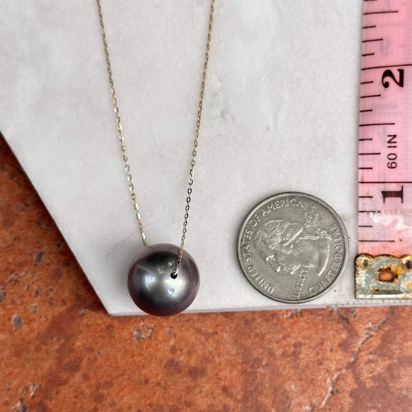Estate 18KT Yellow Gold 15mm Tahitian Pearl Chain Necklace