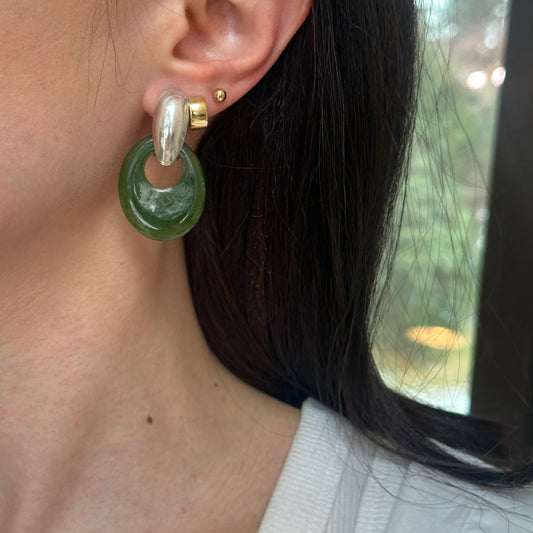 Estate Green Serpentine Jadeite Oval Earring Charms
