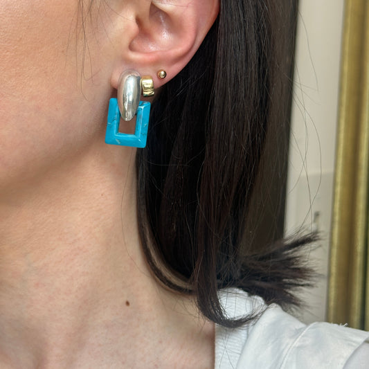 Estate Rectangle Reconstituted Turquoise Interchangeable Earring Charms - LSJ