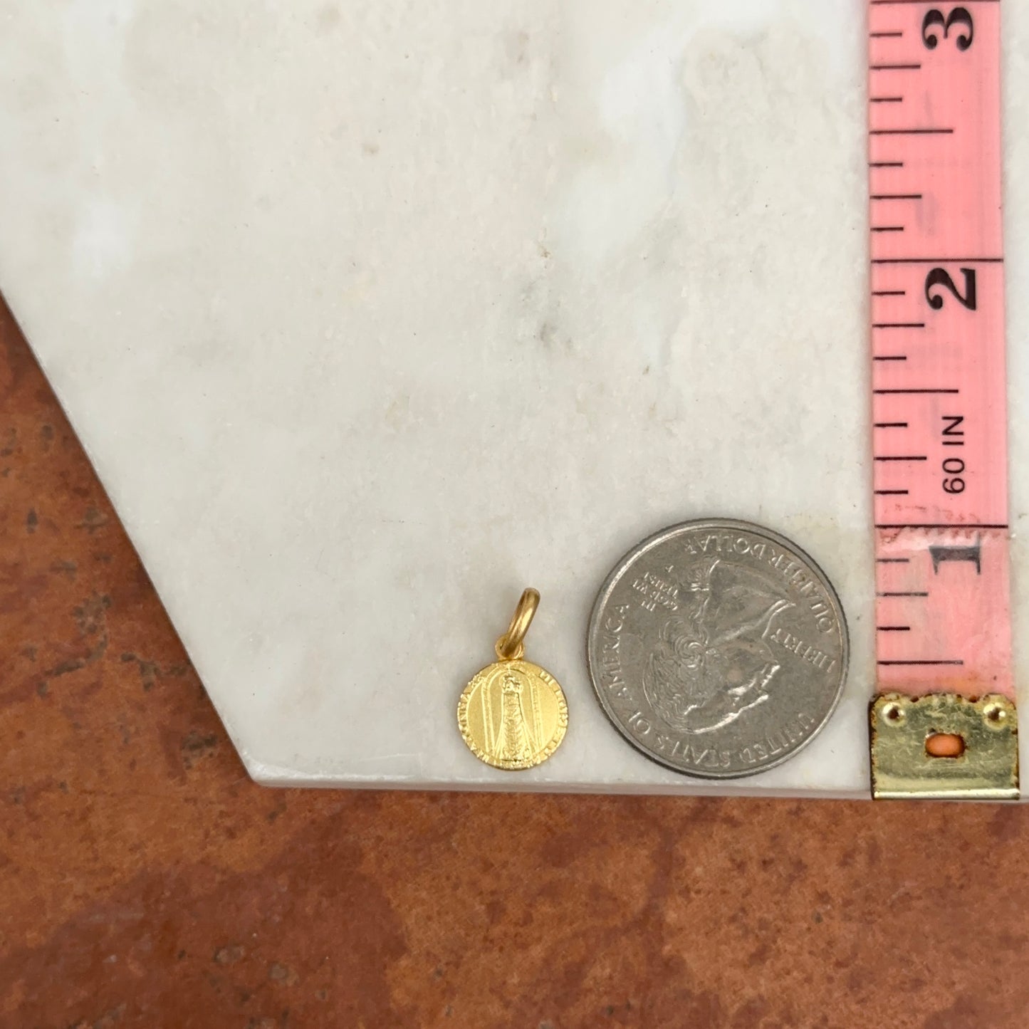 14KT Yellow Gold Madonna di Loreto Medal Matte Medal Pendant Charm 10mm - LSJ