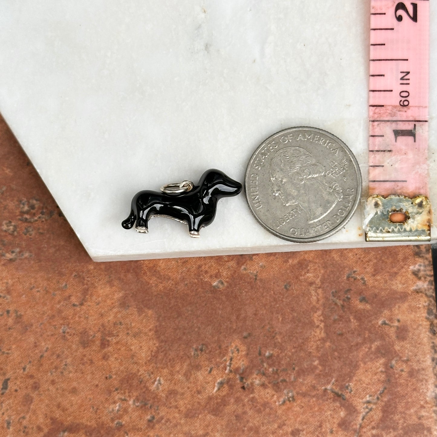 Sterling Silver + Black Enamel Dachshund Dog Pendant Charm