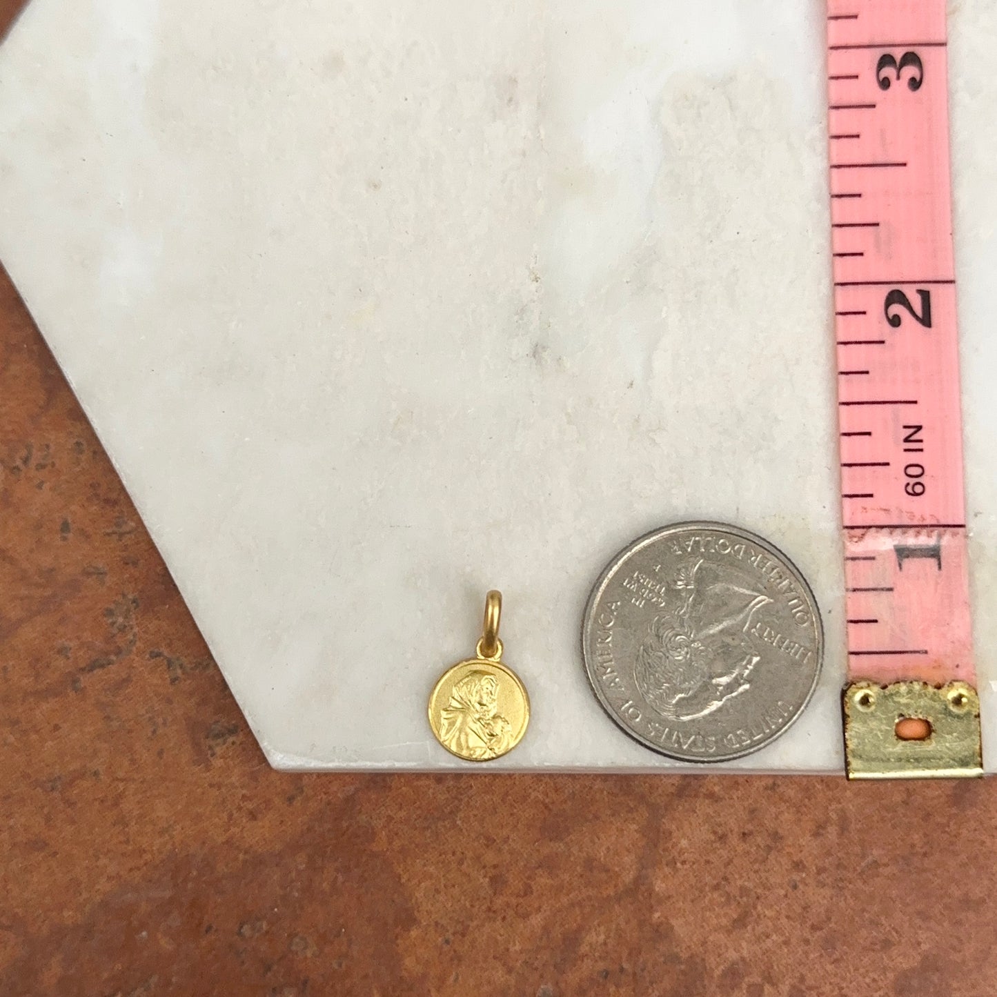 14KT Yellow Gold Ferruzzi Madonnina Matte Medal Pendant Charm 10mm - LSJ