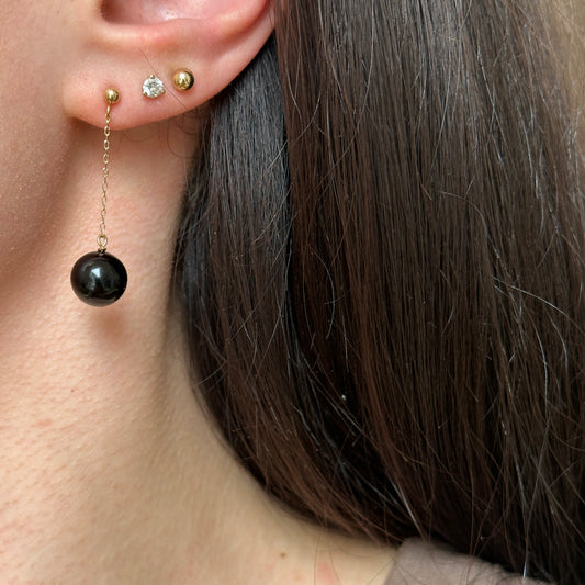 14KT Yellow Gold Black Onyx Ball Chain Drop Earrings - LSJ