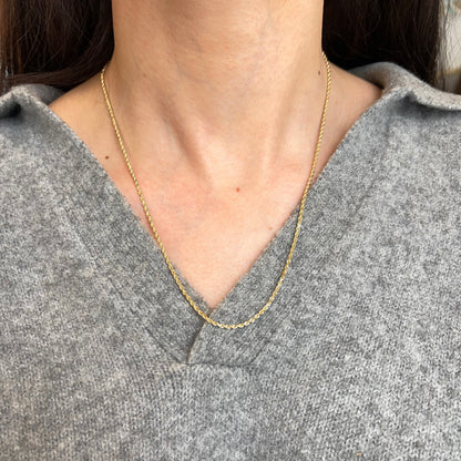 Estate 14KT Yellow Gold Diamond-Cut 2mm Rope Chain Necklace