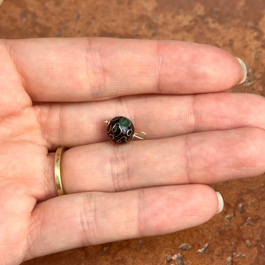 Estate 14KT Yellow Gold Black Cloisonne Round Ball Pendant Charm