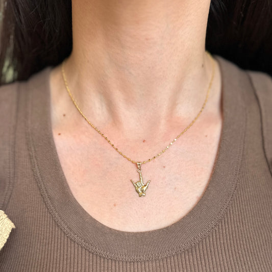 14KT Yellow Gold I Love You Hand Symbol Pendant Charm