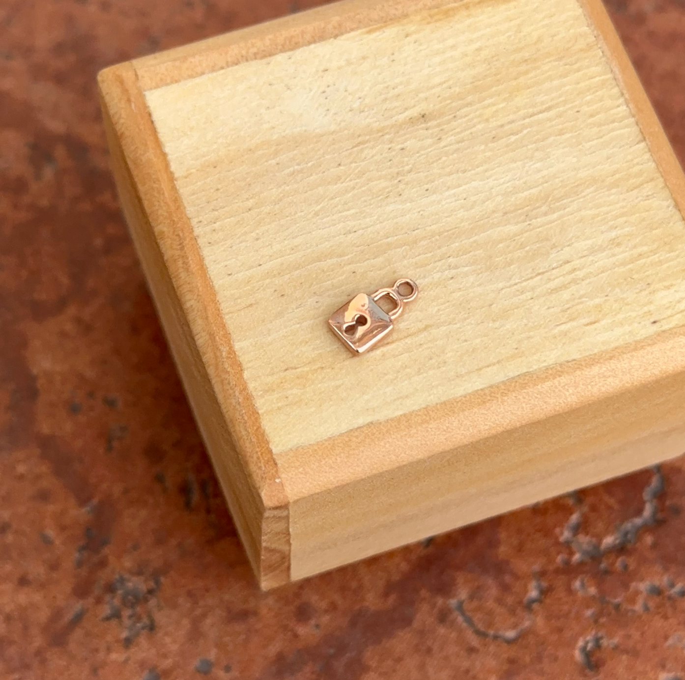 14KT Rose Gold Genuine Pave Diamond Pad Lock Pendant Charm 7mm