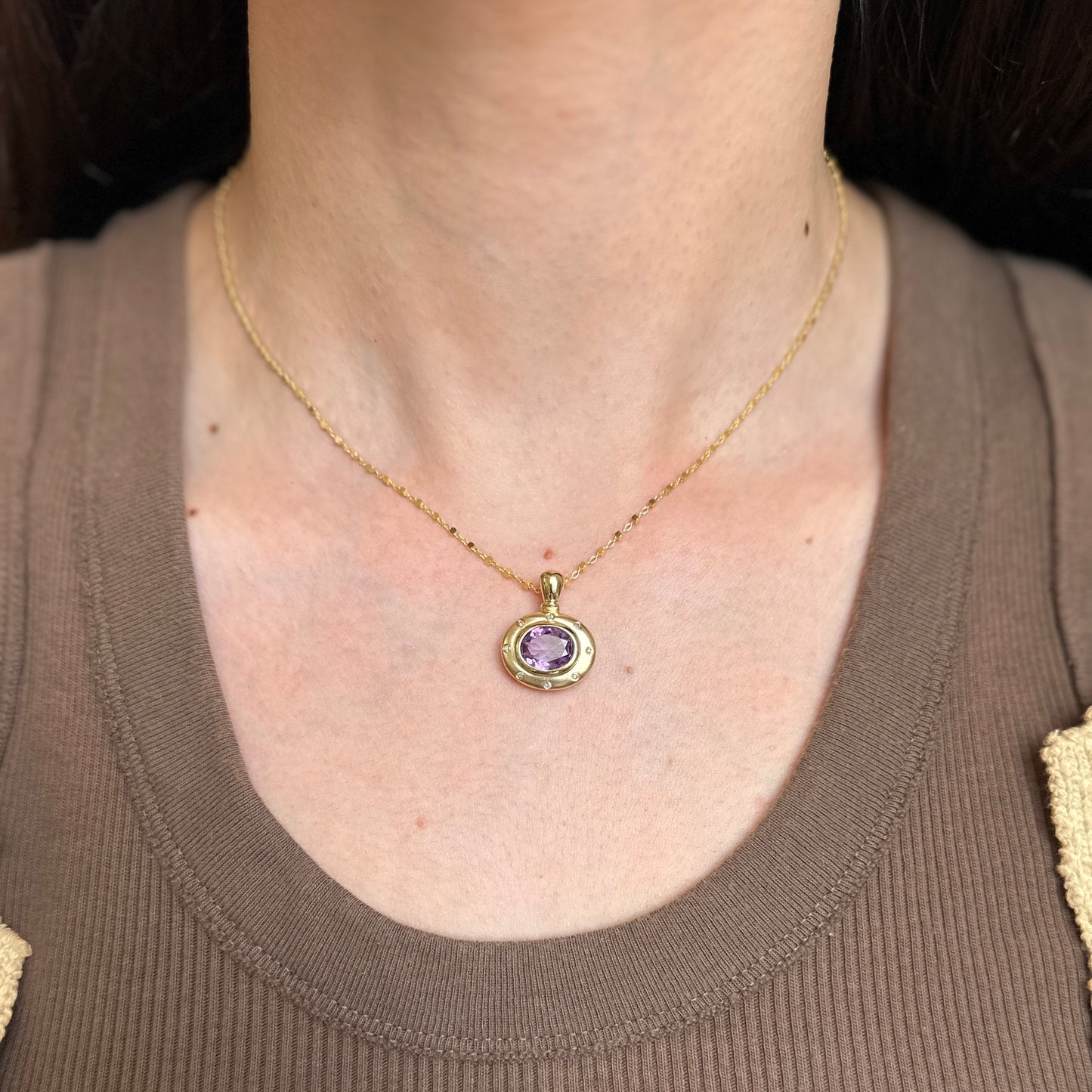 Sold Estate 14KT Yellow Gold Matte Amethyst + Diamond Pendant Enhancer