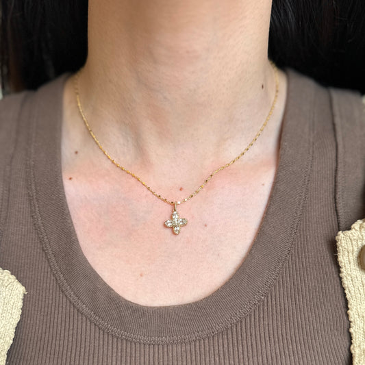 14KT Yellow Gold Oval Green Amethyst Cross Flower Pendant