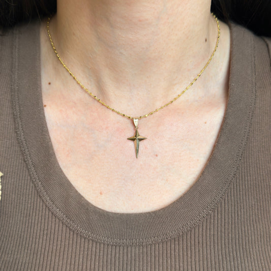 14KT Yellow Gold 2D Triangle Tipped Cross Pendant Charm