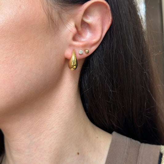 14KT Yellow Gold Puffed Teardrop Drop Earrings 19.8mm