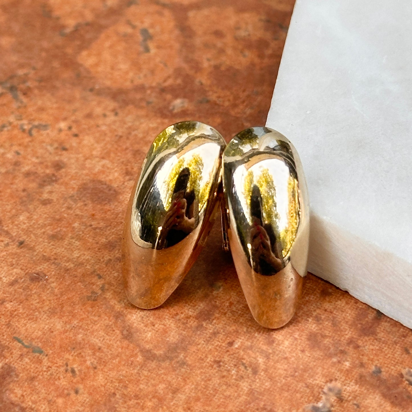 Estate Yellow Gold-Tone Omega Back Earrings