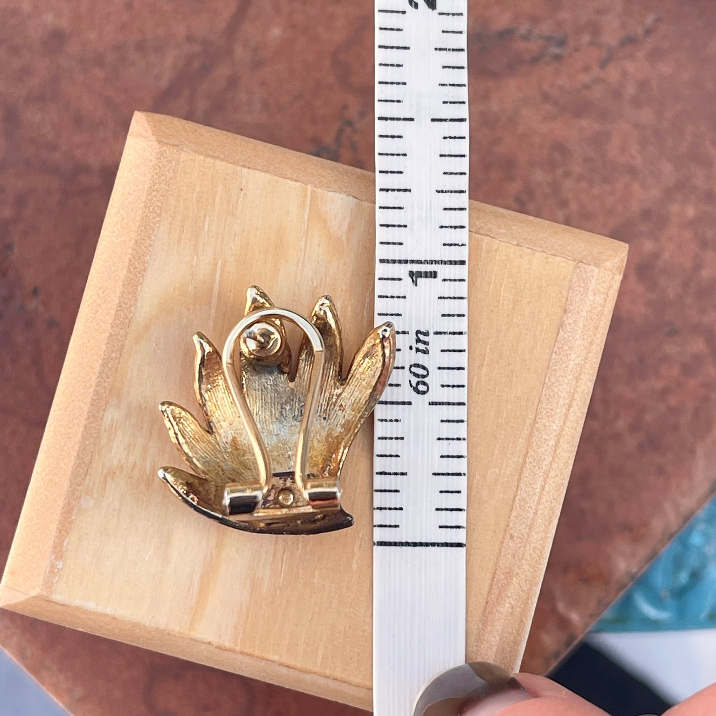 Estate Patina'd Yellow Gold-Tone Ribbed Fan Omega Back Earrings