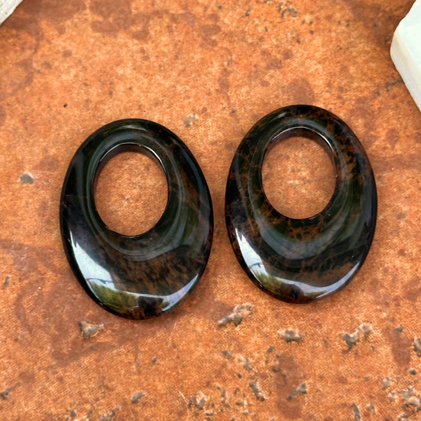 Vintage Brown Black Jasper Oval Earring Charms