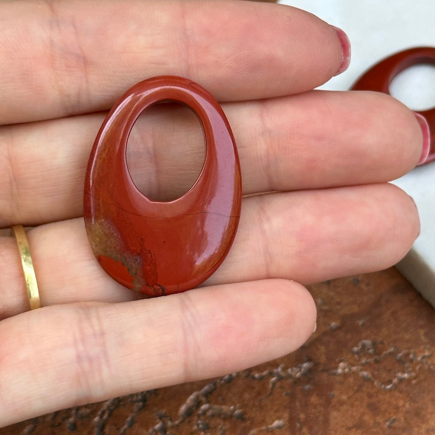 Red Rust Jasper Oval Earring Charms