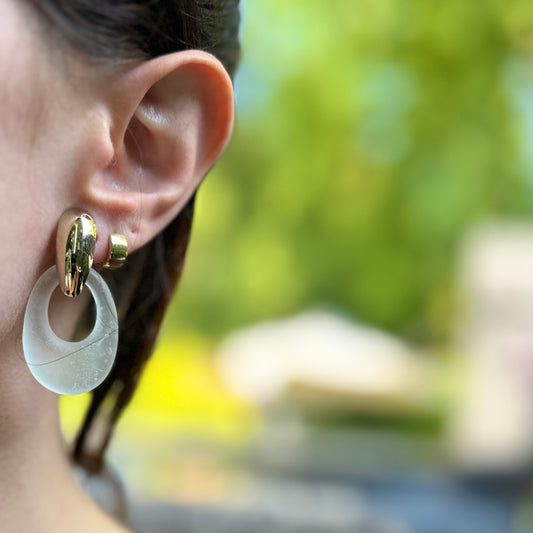 Estate Frosted Crystal Oval Earring Charms