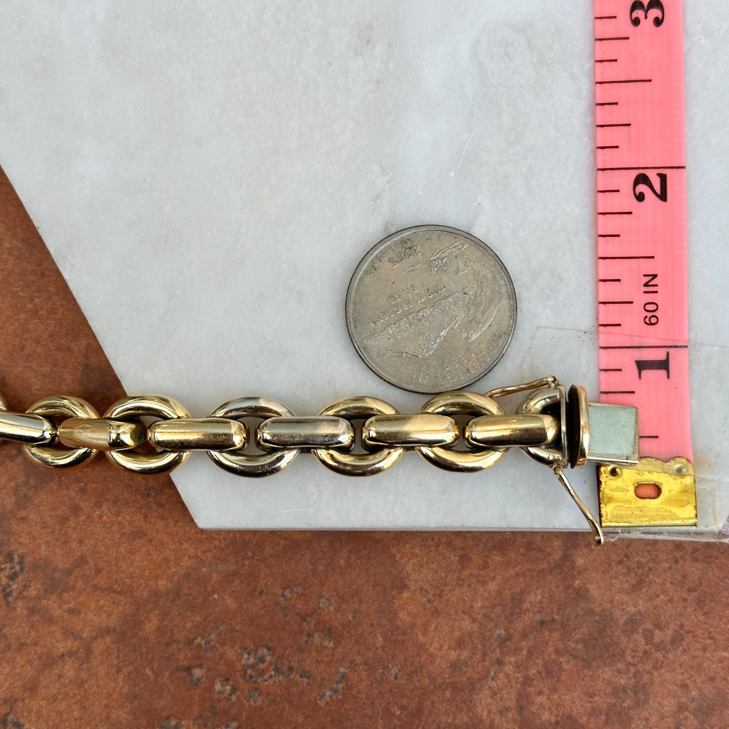 Estate 14KT Yellow Gold + White Gold Oval Interlocking Links Bracelet