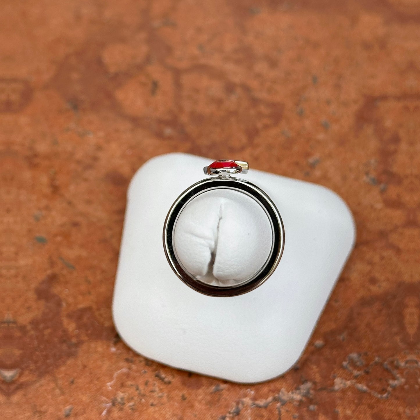 Sterling Silver Red Enamel Awareness Ribbon Ring