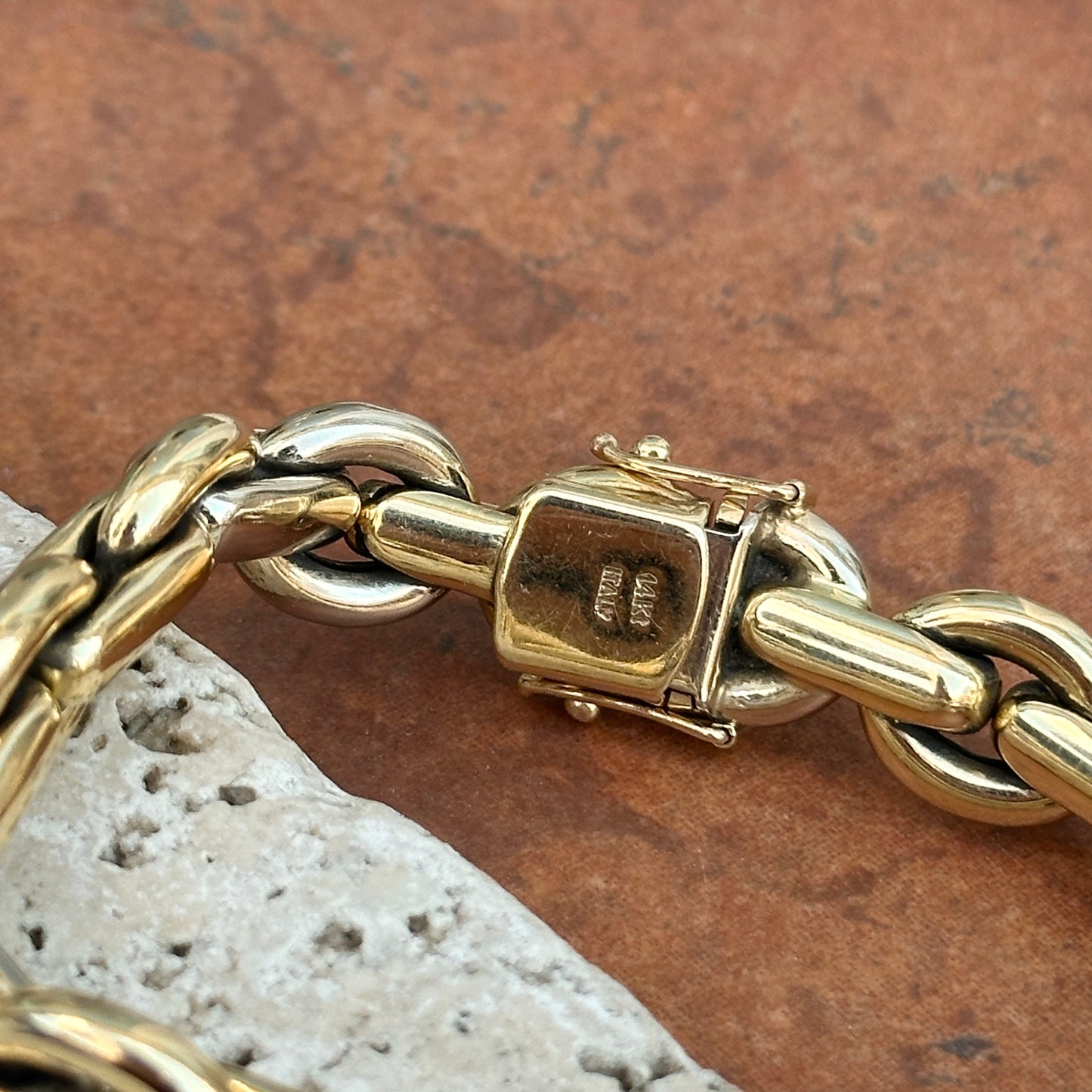 Estate 14KT Yellow Gold + White Gold Oval Interlocking Links Bracelet