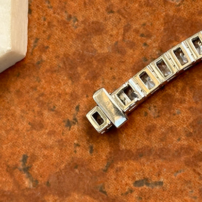 Estate 14KT White Gold Radiant Cut Lab Blue Diamond Tennis Bracelet