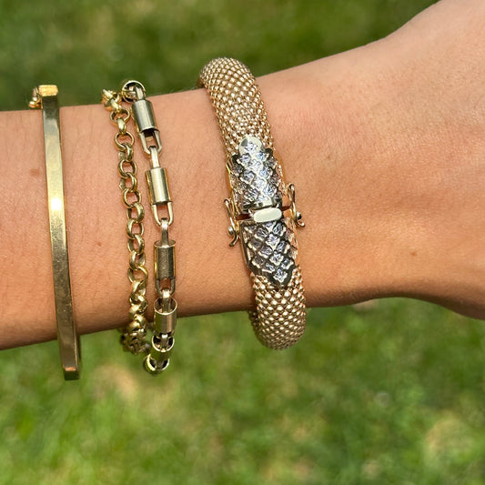 Estate 14KT Yellow Gold + White Gold Popcorn Mesh Bracelet