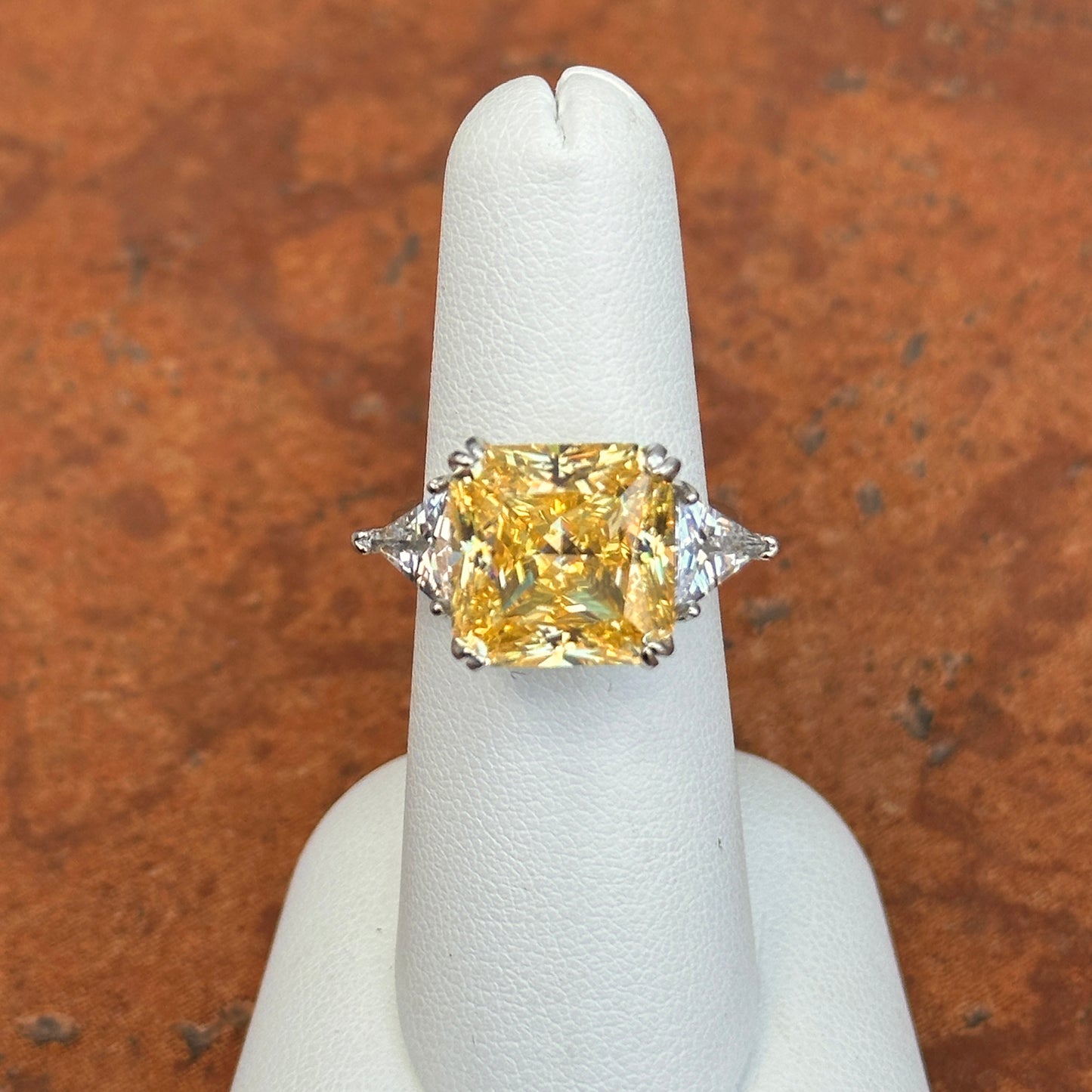 Estate Sterling Silver + 18KT White Gold Yellow CZ Radiant Ring