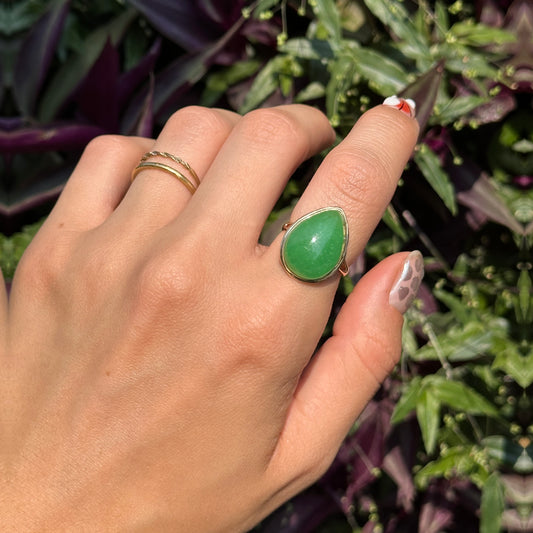 Estate 14KT Yellow Gold Bezel Pear Jade Ring - LSJ