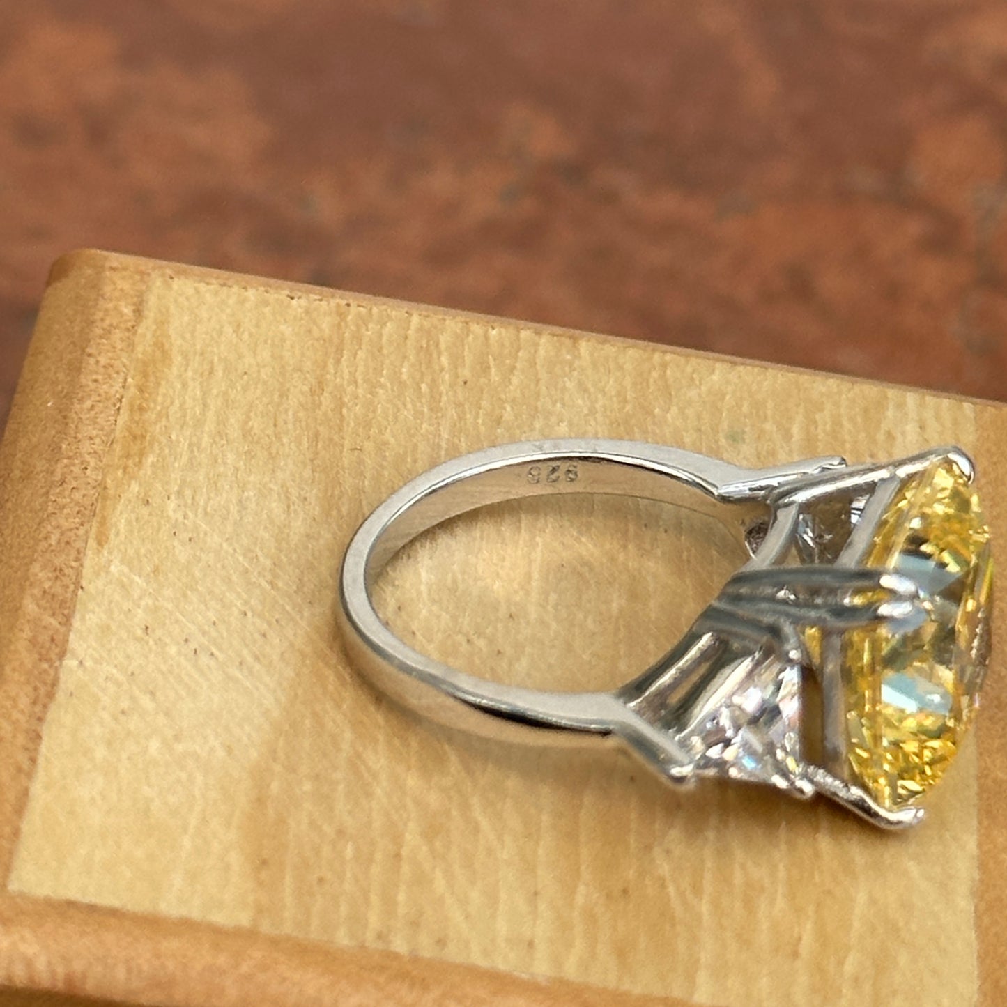 Estate Sterling Silver + 18KT White Gold Yellow CZ Radiant Ring