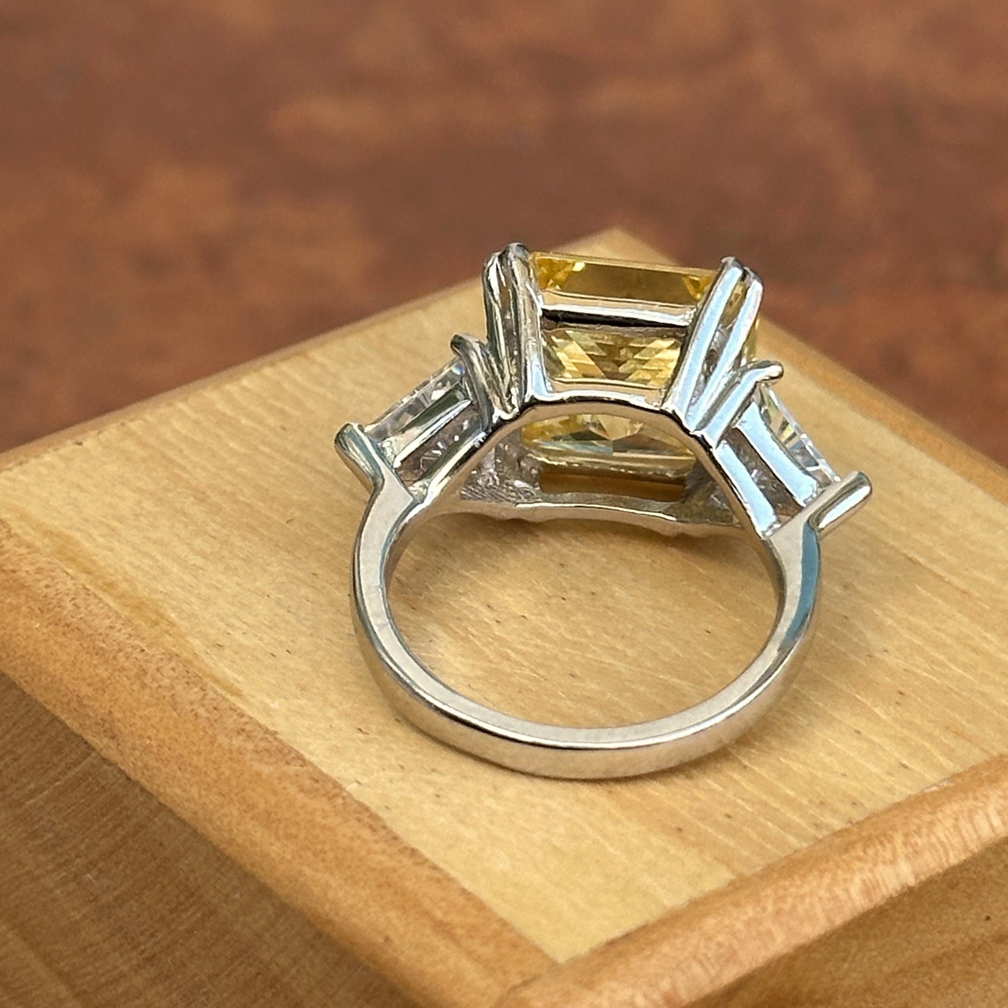 Estate Sterling Silver + 18KT White Gold Yellow CZ Radiant Ring